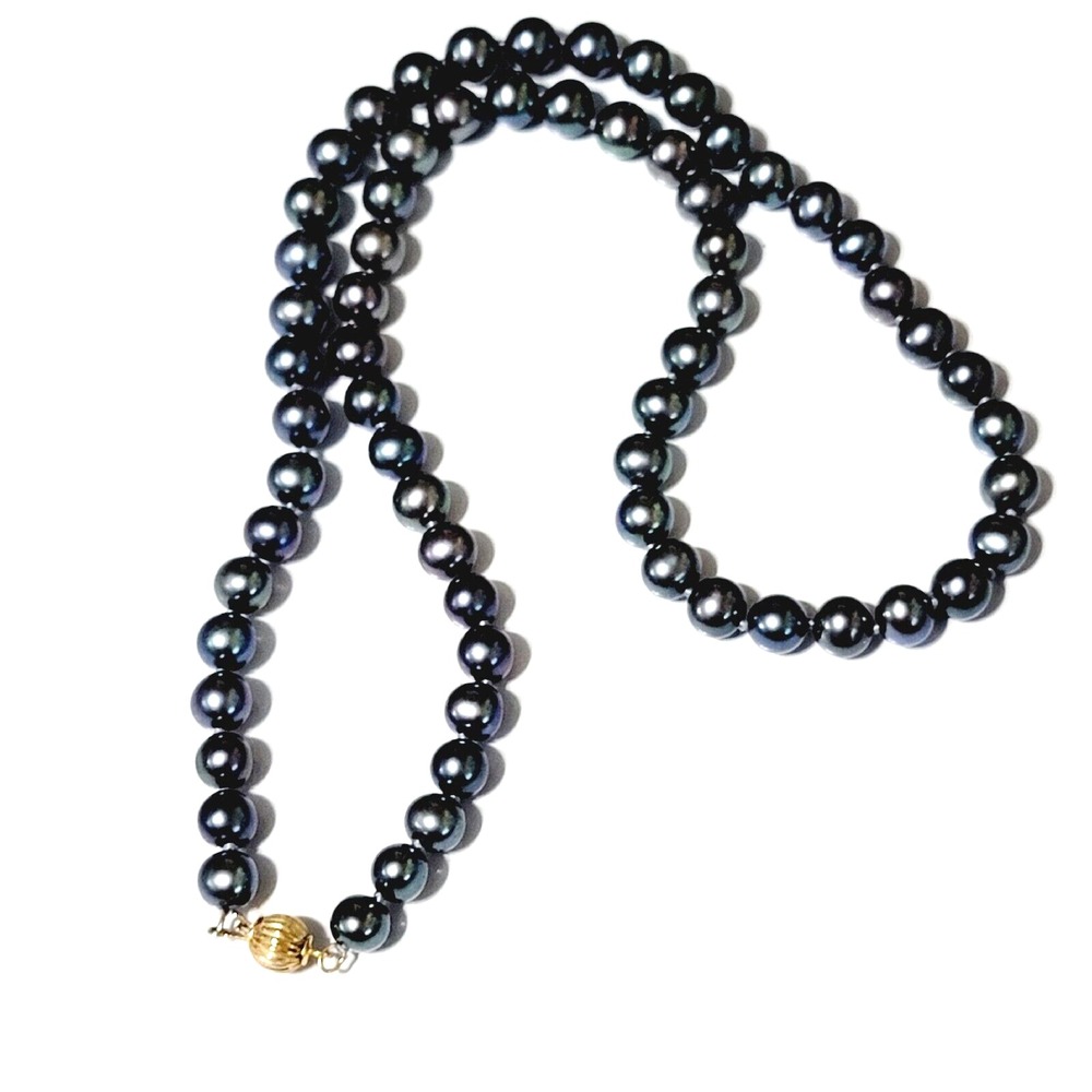 Vintage Honora Fresh Water Grey Pearl Necklace with 14Kt Clasp, 18" Strand